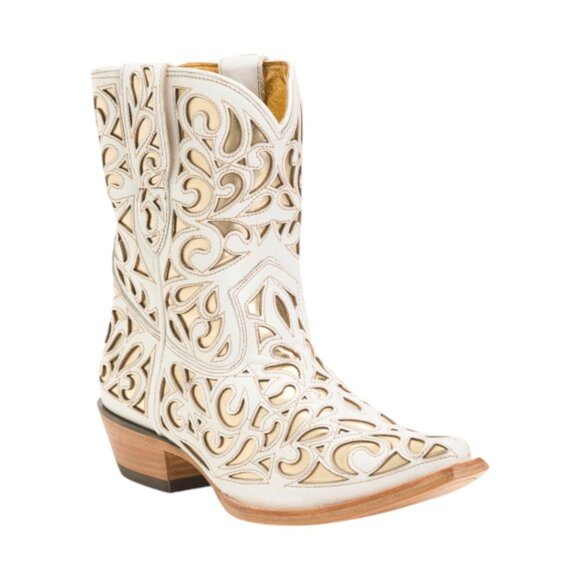 ARIAT Shoes - ARIAT WHITE/GOLD Made In Mexico Leather Valentina Outlay Western Boots
